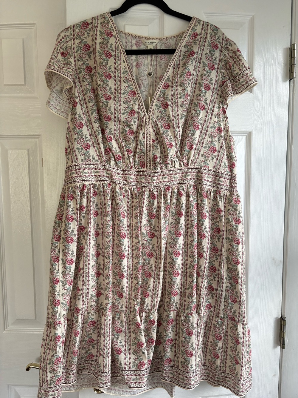 Max Studio Floral V-Neck Women’s Dress in Cream and Rose